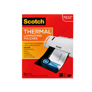 Scotch Thermal Laminating Pouches,
9″ X 11-1/2″, Clear, Pack Of 50 Pouches
Item #: MMMTP385450