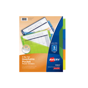 Avery® Big Tab™ Insertable Plastic Dividers,
Single Pocket, Multicolor, 5-Tab
Item #: AVE11902