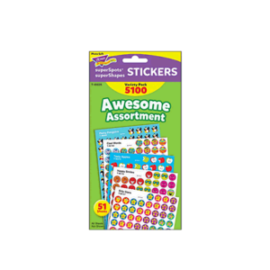 Trend Awesome Assortment Stickers(Varied) Shape – Self-Adhesive – Assorted- Paper – 5100 / PackItem #: TEPT46826